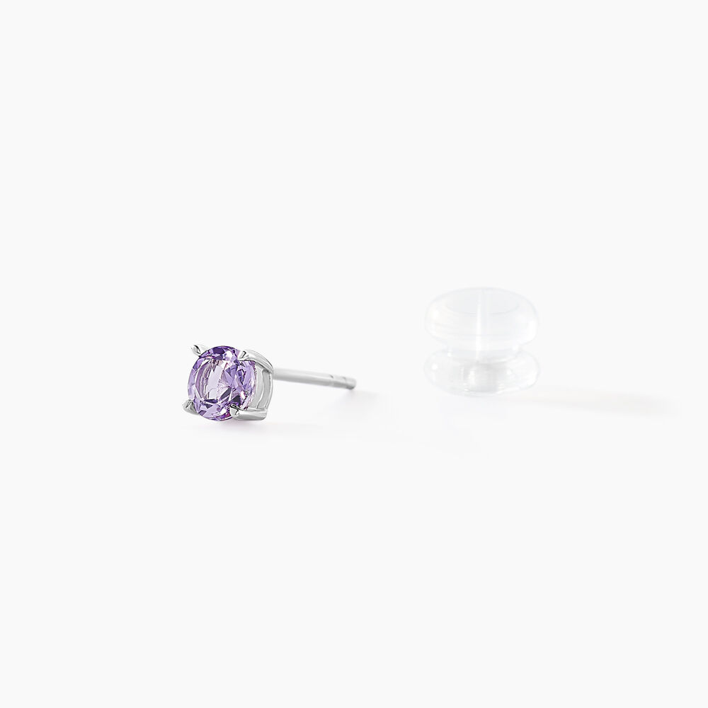 Boucles D'oreilles Puces Elea Serti Griffes 3 Or Blanc Amethyste - Puces Femme | Marc Orian