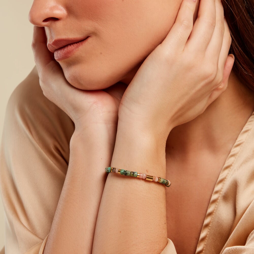 Bracelet Acier Doré Jaspe Africain Quartz - Bracelets chaînes Femme | Marc Orian