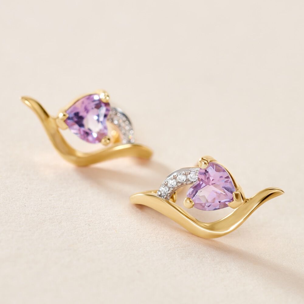 Boucles D'oreilles Puces Silucia Or Jaune Améthyste Oxyde De Zirconium - Puces Femme | Marc Orian