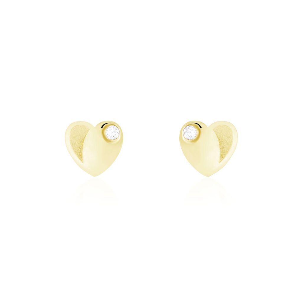 Boucles D'oreilles Puces Freddie Coeur Plein Or Jaune Oxyde De Zirconium - Puces Famille | Marc Orian