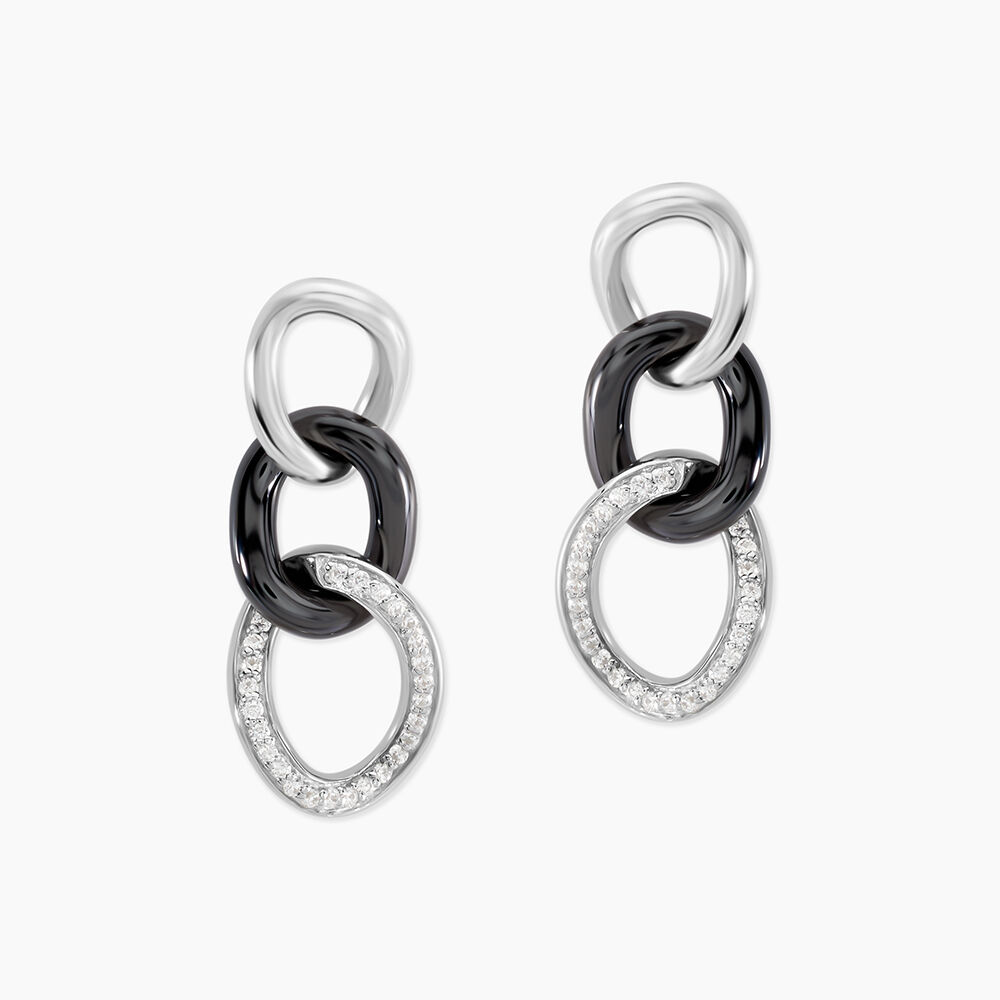 Boucles D'oreilles Pendantes Link Argent Blanc C&eacute;ramique Et Oxyde - Pendantes Femme | Marc Orian