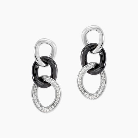 Boucles D'oreilles Pendantes Link Argent Blanc C&eacute;ramique Et Oxyde - Pendantes Femme | Marc Orian