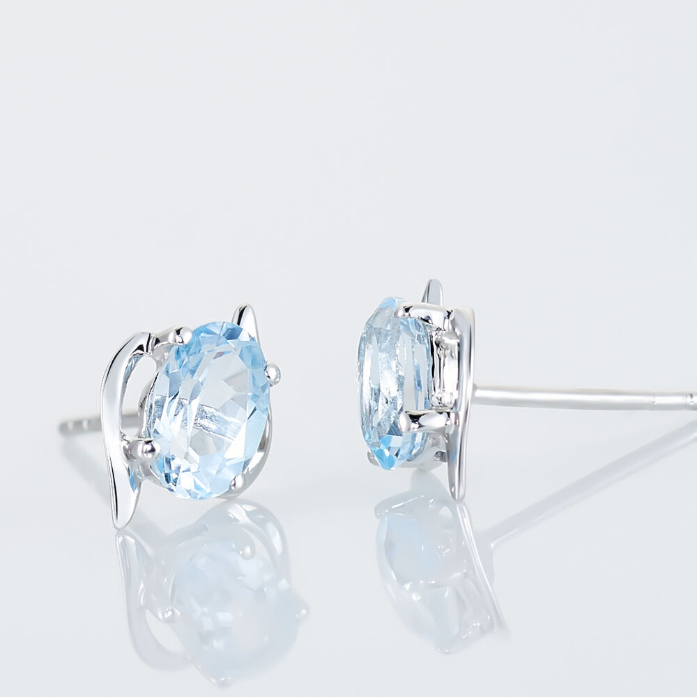 Boucles D'oreilles Puces Vrille Ovale Or Blanc Topaze - Puces Femme | Marc Orian