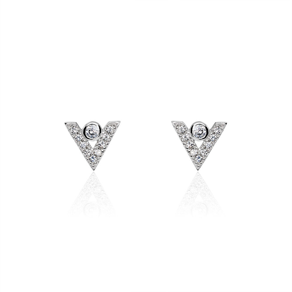 Boucles D'oreilles Puces Emy V Argent Blanc Oxyde De Zirconium - Puces Femme | Marc Orian