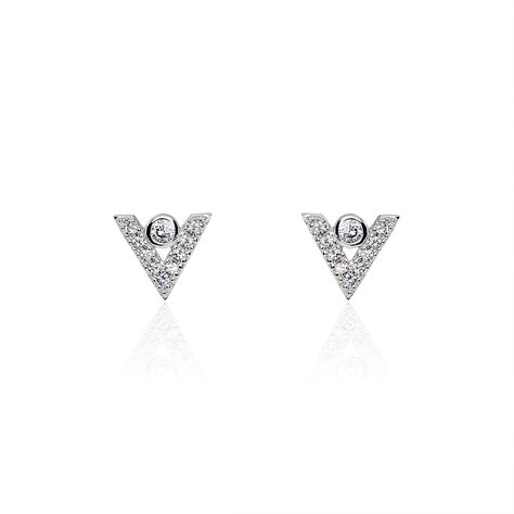Boucles D'oreilles Puces Emy V Argent Blanc Oxyde De Zirconium - Puces Femme | Marc Orian