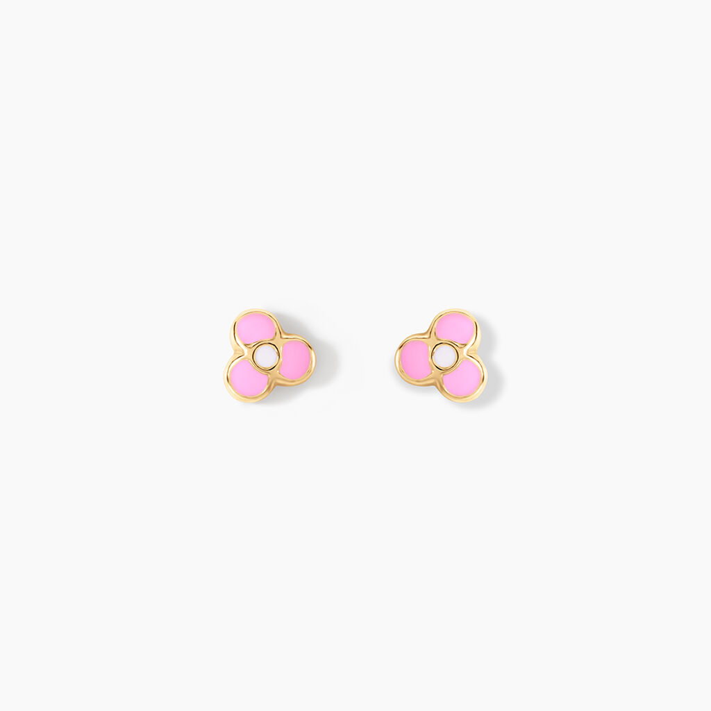 Boucles D'oreilles Puces Fleur Rose Or Jaune - Puces Enfant | Marc Orian