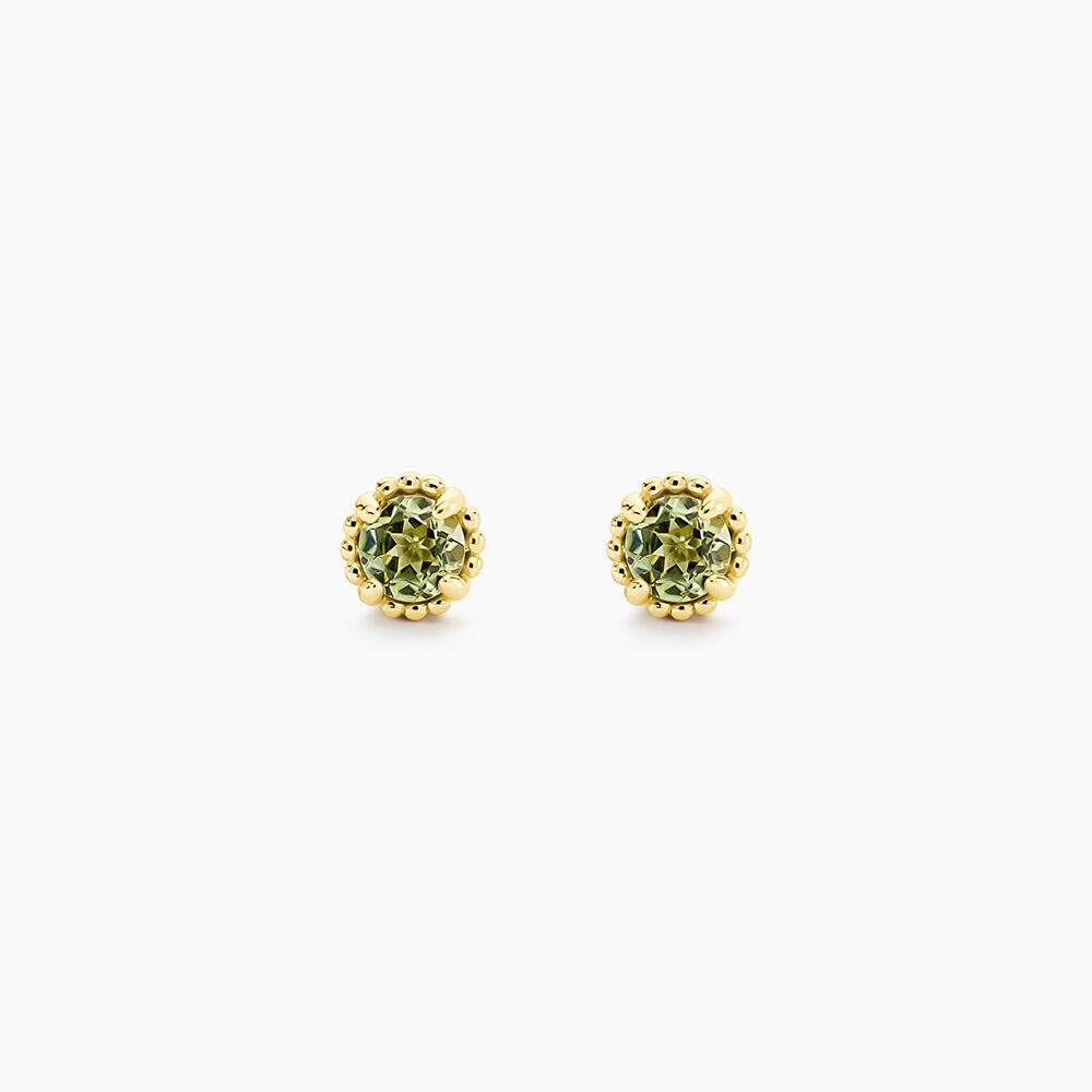 Boucles D'Oreilles Puces Argent Jaune 925/1000 Cercle P&eacute;ridot Vert - Puces Femme | Marc Orian
