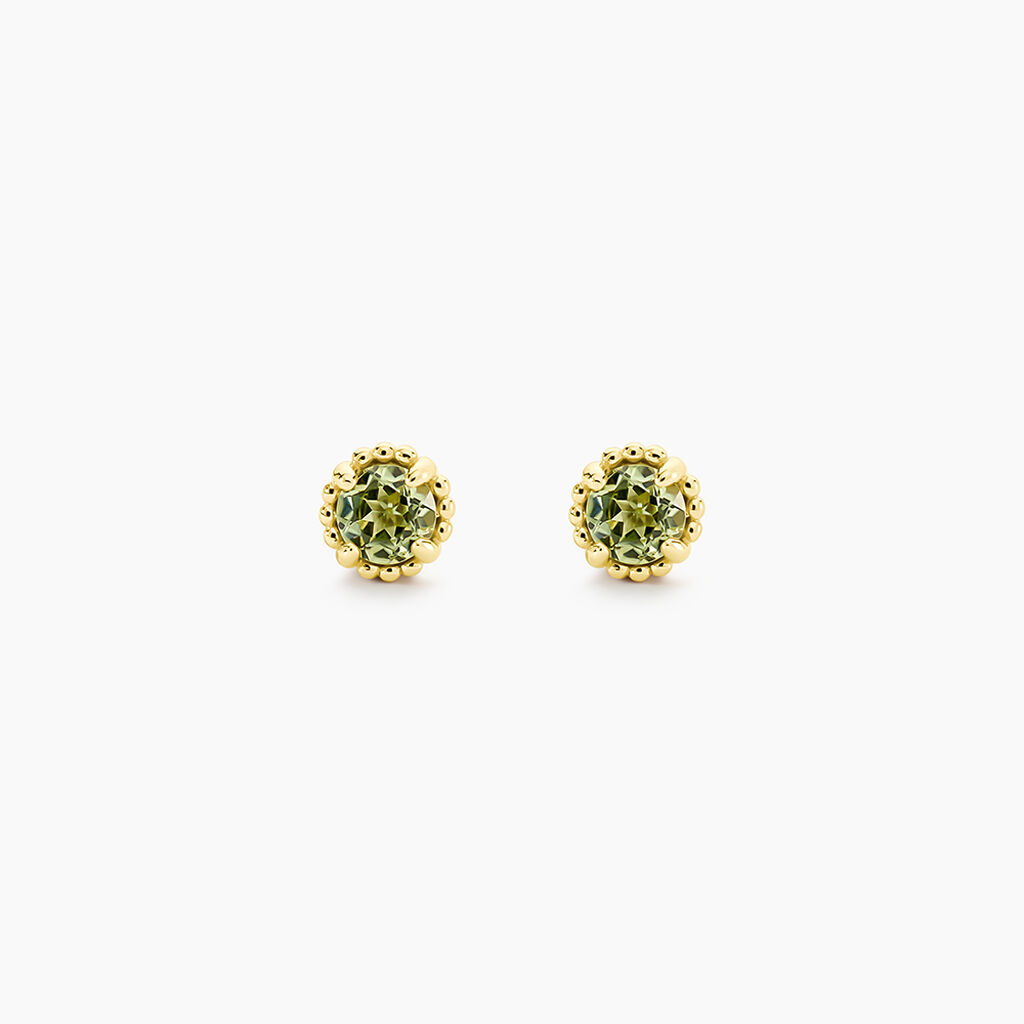 Boucles D'Oreilles Puces Argent Jaune 925/1000 Cercle P&eacute;ridot Vert - Puces Femme | Marc Orian