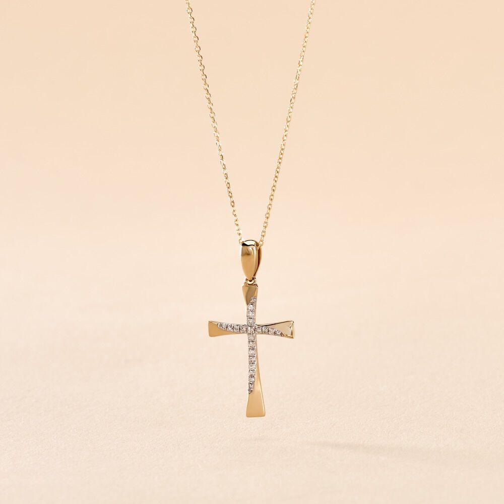 Collier Canice Croix Or Jaune Diamant - Colliers avec pierres Femme | Marc Orian