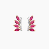 Boucles D'oreilles Puces Navette Or Jaune Rubis Diamant