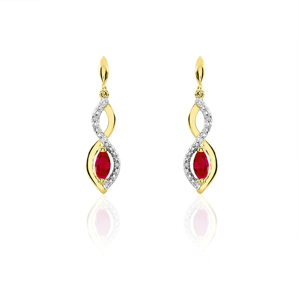 Boucles D'oreilles Pendantes Ondulation Or Bicolore Rubis Et Diamant - Pendantes Femme | Marc Orian