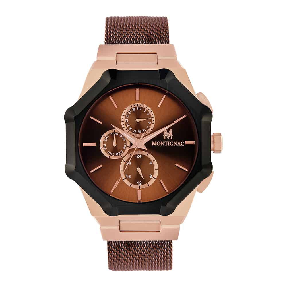 Montre Montignac Octongon Multifonction Marron - Montres &eacute;tanches Homme | Marc Orian