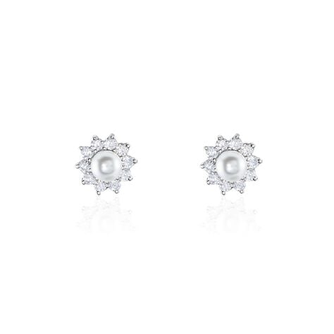 Boucles D'oreilles Puces Argent Blanc Cheri Perle De Culture Oxydes - Puces Femme | Marc Orian