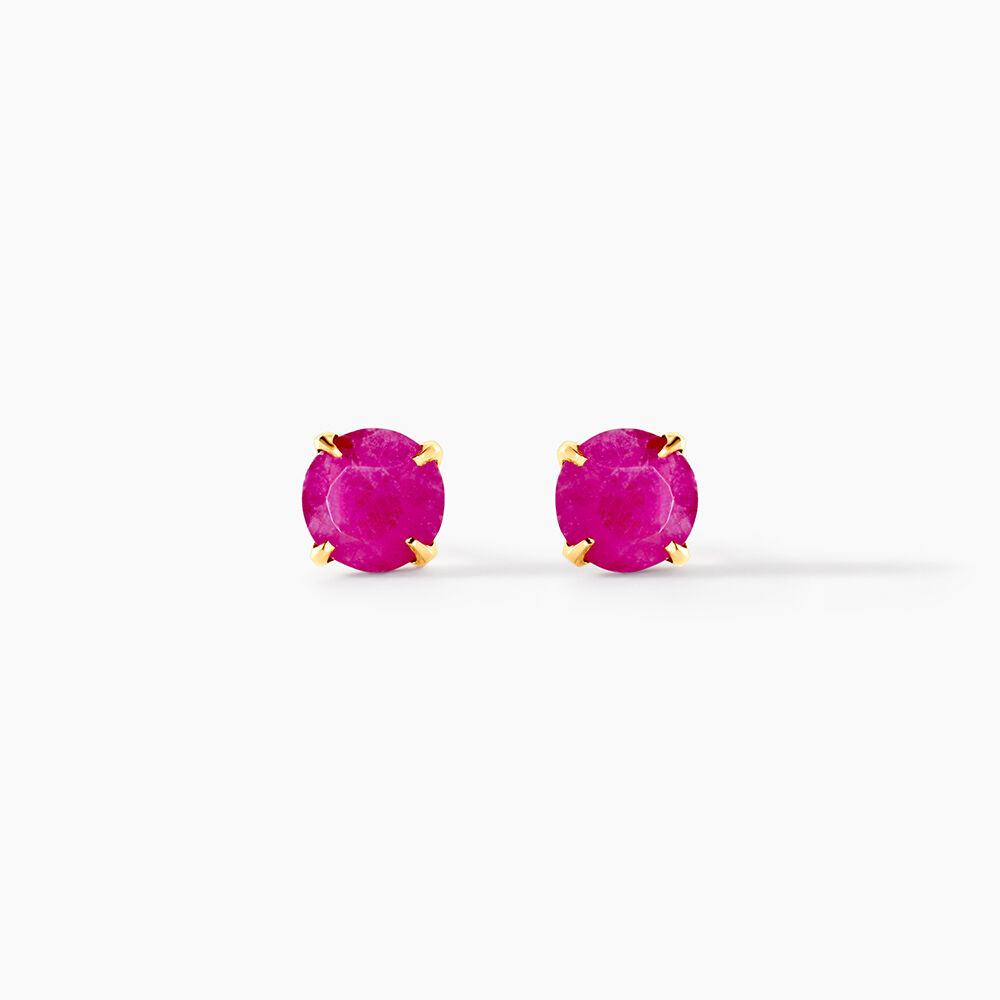 Boucles D'oreilles Puces Elea Serti Griffe Or Jaune Rubis - Puces Femme | Marc Orian