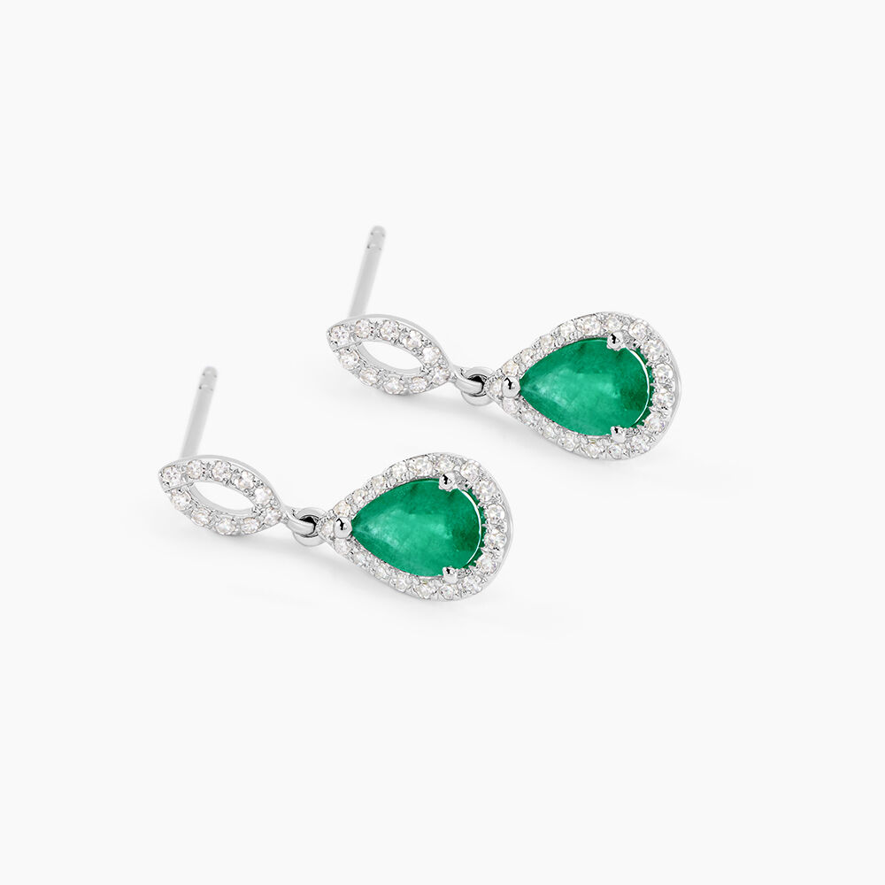 Boucles D'oreilles Puces Sissi Or Blanc Diamant Et Emeraude -  Femme | Marc Orian