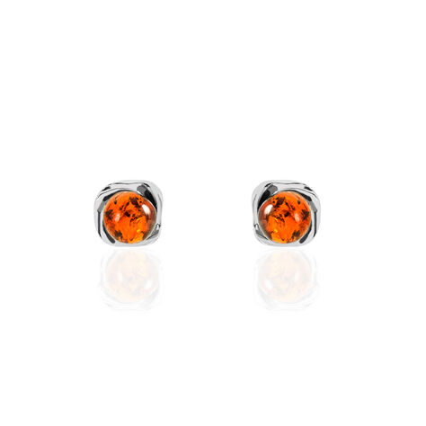 Boucles D'oreilles Puces Argent Blanc Joude Ambre - Puces Femme | Marc Orian