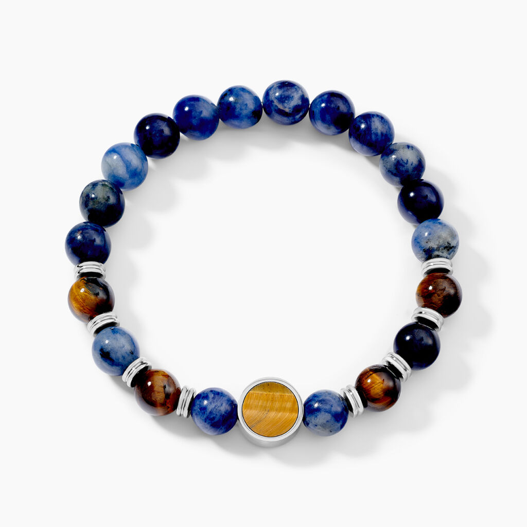 Bracelet Jourdan Archimedes Acier Argenté Oeil De Tigre Sodalite - Bracelets chaînes Homme | Marc Orian