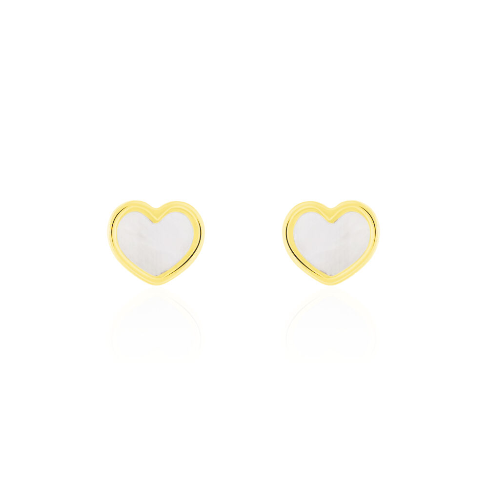 Boucles D'oreilles Puces Amaryllis Coeur Or Jaune Nacre - Puces Enfant | Marc Orian