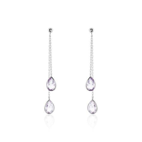 Boucles D'oreilles Pendantes Djime Or Blanc Amethyste - Pendantes Femme | Marc Orian