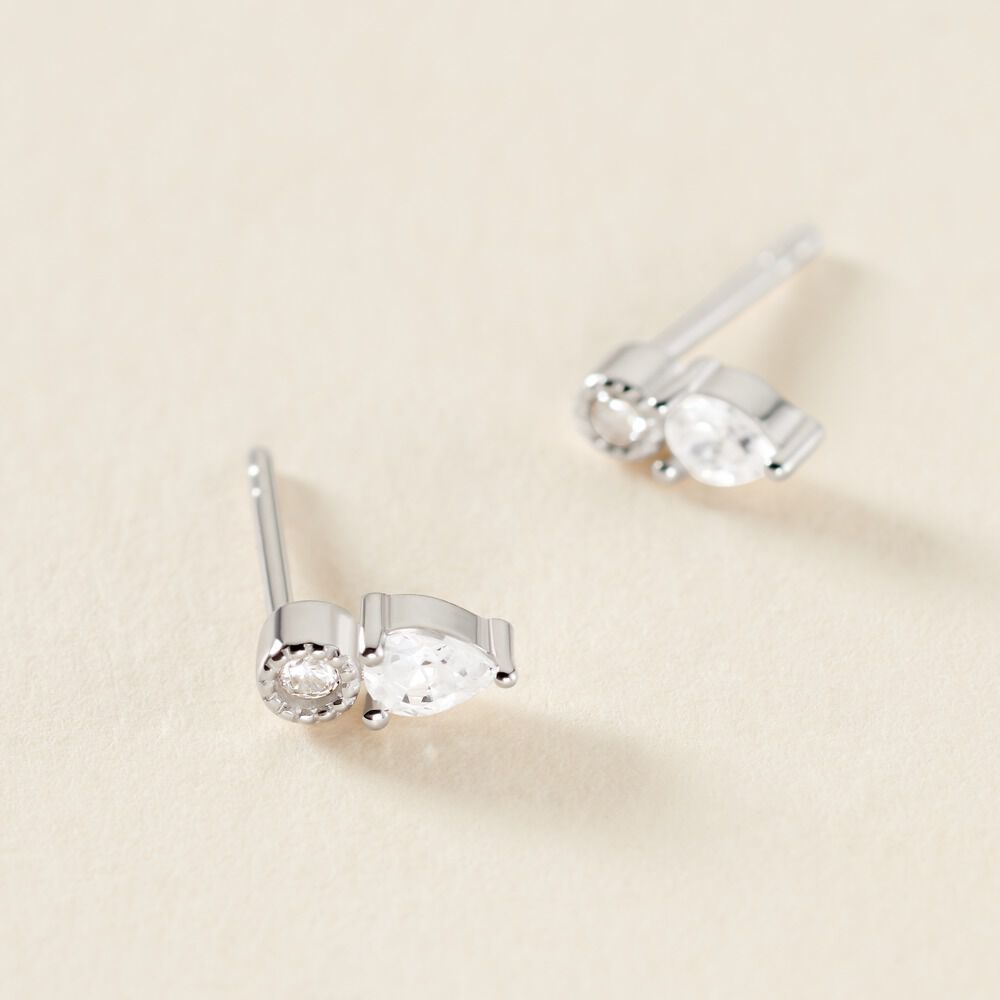 Boucles D'oreilles Puces Argent Blanc Delya Oxyde De Zirconium - Puces Femme | Marc Orian