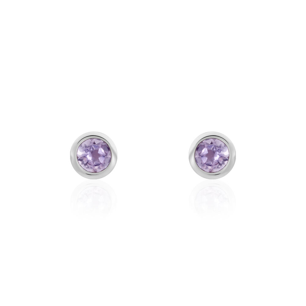 Boucles D'oreilles Puces Edy Serti Clos Or Blanc Amethyste - Puces Femme | Marc Orian