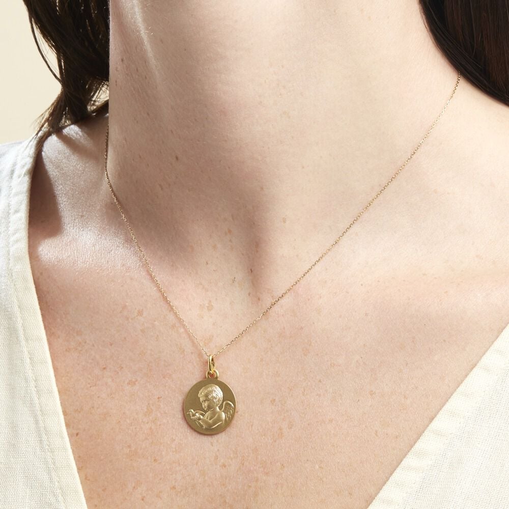 Medaille Or Jaune Ange Et Oiseau - Médailles et médaillons Famille | Marc Orian