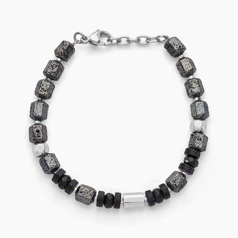 Bracelet Dark Pearl Acier Bicolore Pierre De Lave H&eacute;matite - Bracelets cha&icirc;nes Homme | Marc Orian