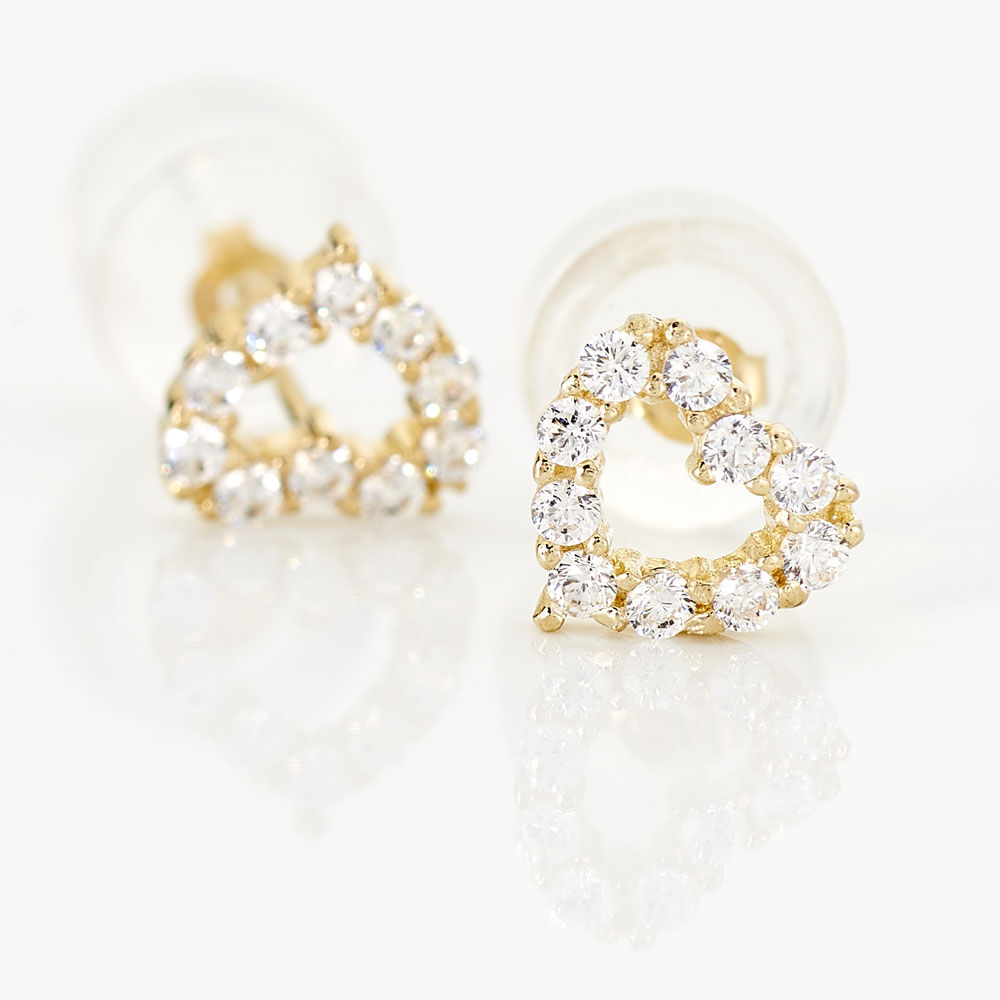 Boucles D'oreilles Puces Coeur Ajoure Or Jaune Oxyde De Zirconium - Puces Femme | Marc Orian