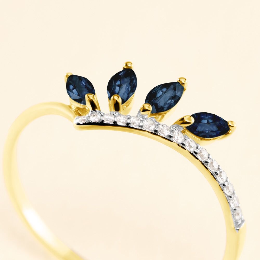 Bague Navette Or Jaune Saphir Diamant - Bagues vintage Femme | Marc Orian