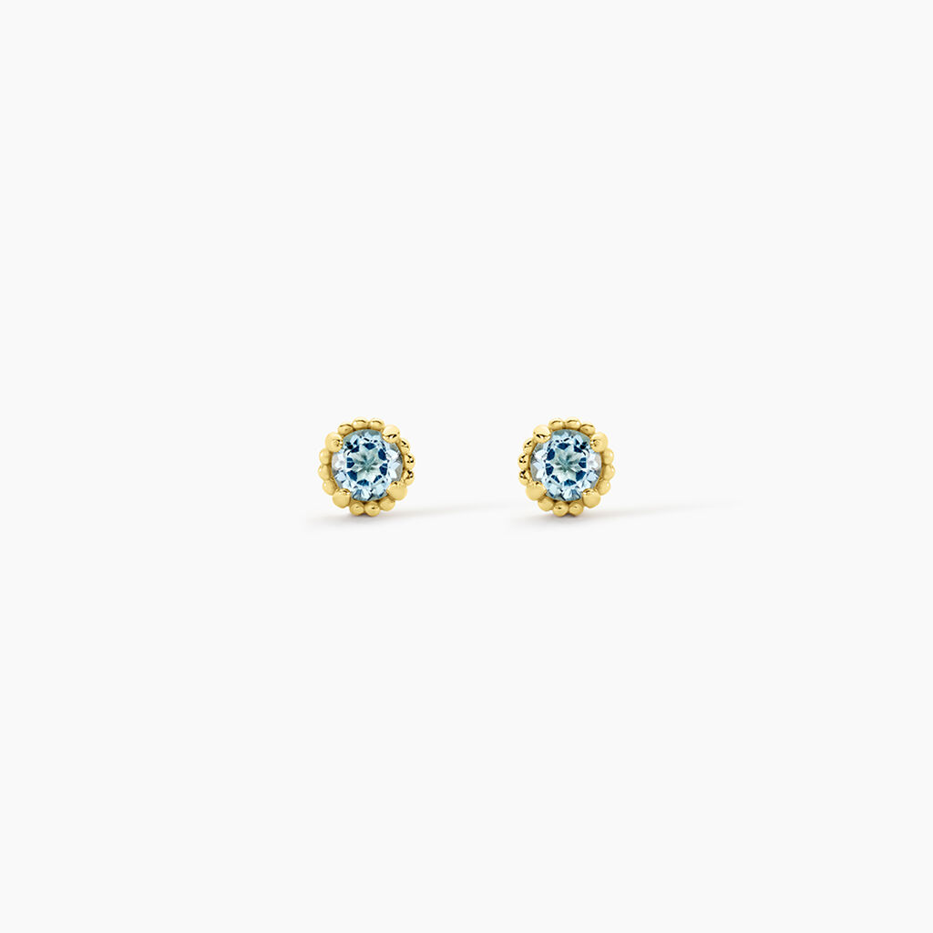 Boucles D'Oreilles Puces Argent Jaune 925/1000 Cercle Topaze Bleu Sky - Puces Femme | Marc Orian