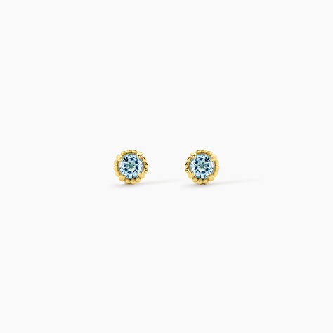Boucles D'Oreilles Puces Argent Jaune 925/1000 Cercle Topaze Bleu Sky - Puces Femme | Marc Orian