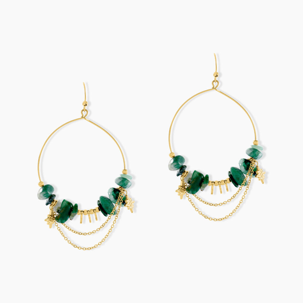 Boucles D'oreilles Pendantes Acier Doré Jaspe Africain - Pendantes Femme | Marc Orian