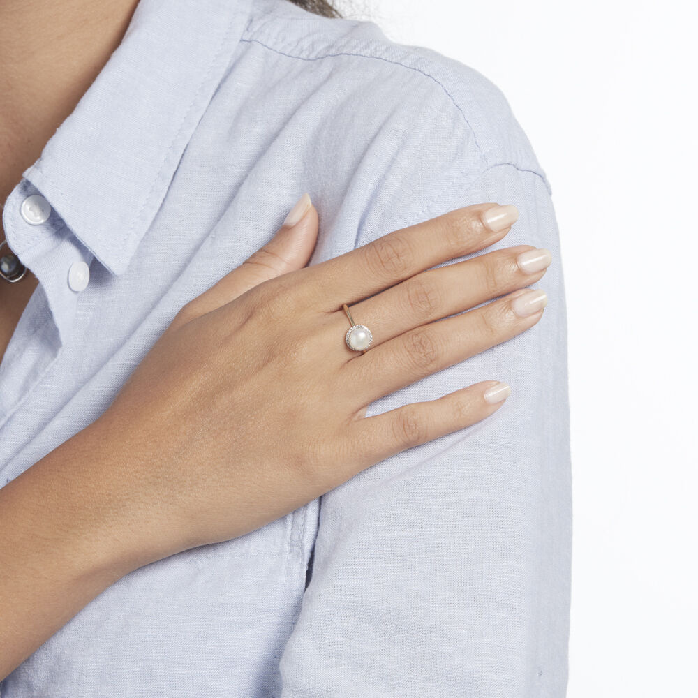 Bague Or Jaune Sibell Perle De Culture Et Oxydes De Zirconium - Bagues de promesse Femme | Marc Orian