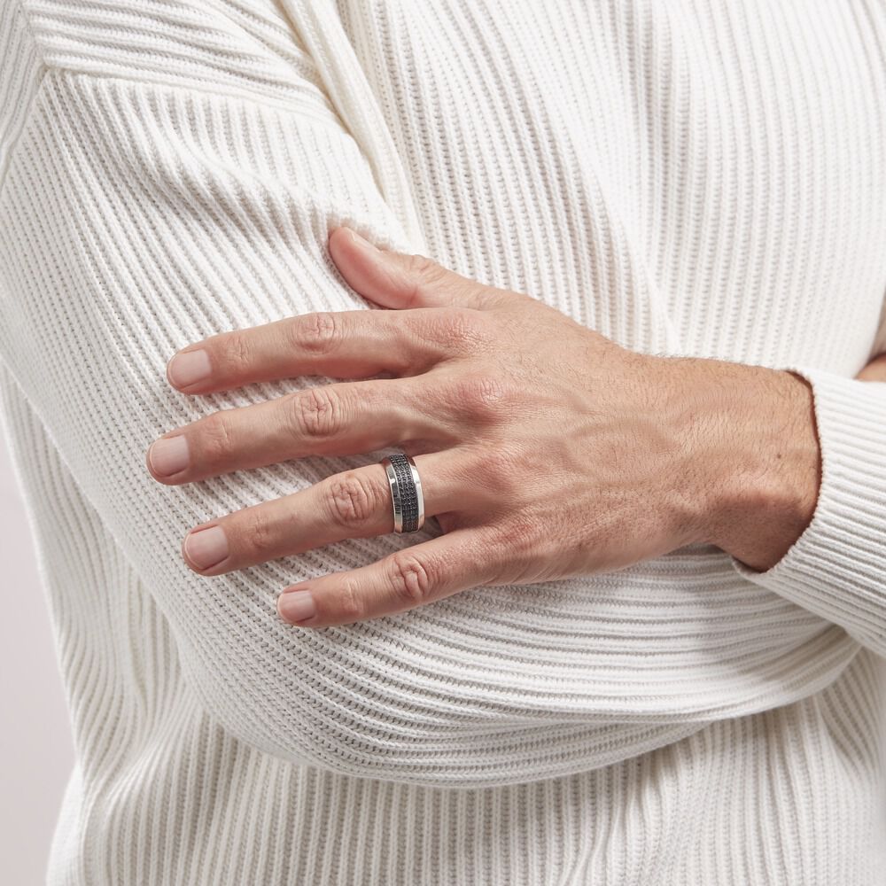 Bague Acier Blanc Tdeg Oxydes De Zirconium - Bagues avec pierre Homme | Marc Orian