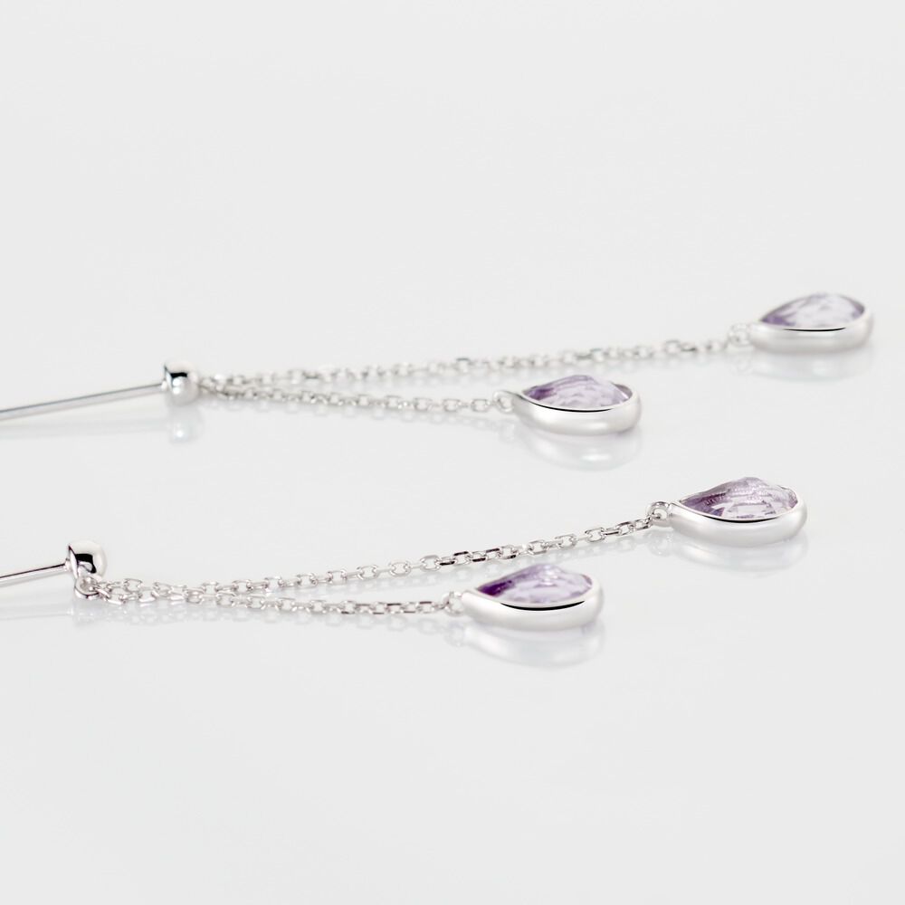 Boucles D'oreilles Pendantes Djime Or Blanc Amethyste - Pendantes Femme | Marc Orian