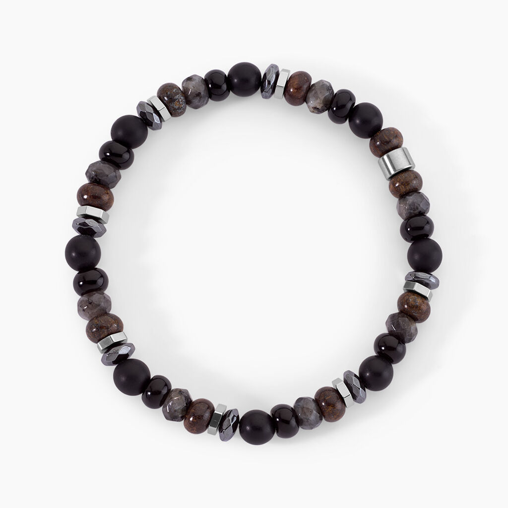 Bracelet Naturel Acier Argent&eacute; Agate Labradorite Bronzite - Bracelets cha&icirc;nes Homme | Marc Orian