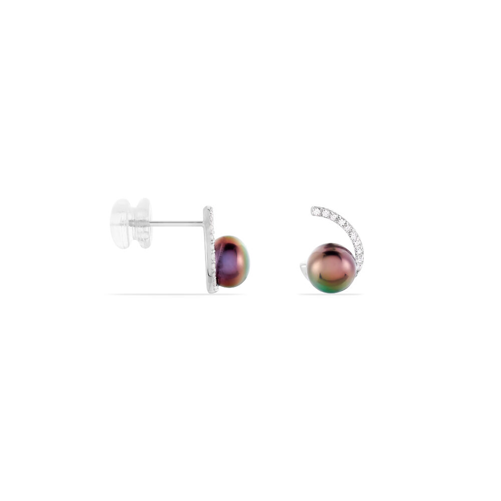 Boucles D'oreilles Puces Anais Or Blanc Perle De Culture Et Oxyde - Puces Femme | Marc Orian