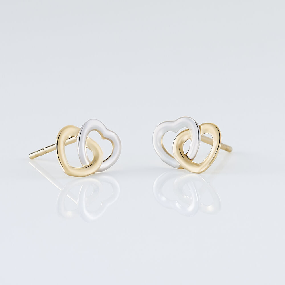 Boucles D'oreilles Puces Anne-maudae Double Coeurs Or Bicolore - Puces Femme | Marc Orian