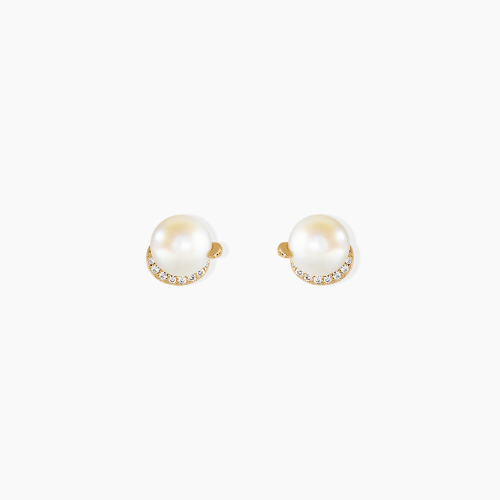 Boucles D'Oreilles Puces Lucinda Argent Dor&eacute; A L'Or 750/1000 Perle De Culture Oxyde De Zirconium - Puces Femme | Marc Orian