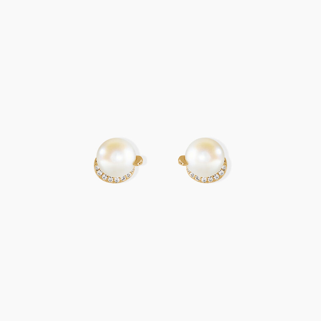Boucles D'Oreilles Puces Lucinda Argent Dor&eacute; A L'Or 750/1000 Perle De Culture Oxyde De Zirconium - Puces Femme | Marc Orian