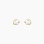 Boucles D'Oreilles Puces Lucinda Argent Dor&eacute; A L'Or 750/1000 Perle De Culture Oxyde De Zirconium - Puces Femme | Marc Orian