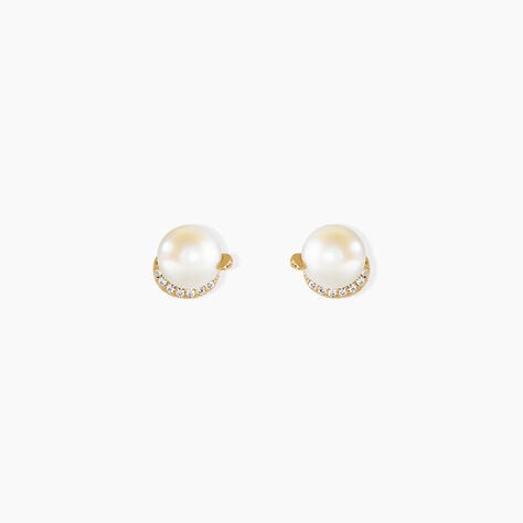 Boucles D'Oreilles Puces Lucinda Argent Dor&eacute; A L'Or 750/1000 Perle De Culture Oxyde De Zirconium - Puces Femme | Marc Orian