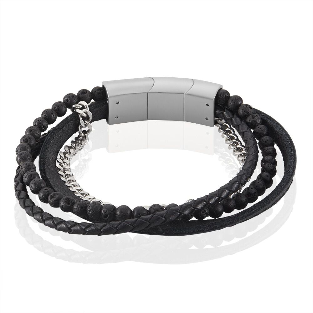 Bracelet Acier Blanc Juult Pierres De Lave - Bracelets cuir Homme | Marc Orian