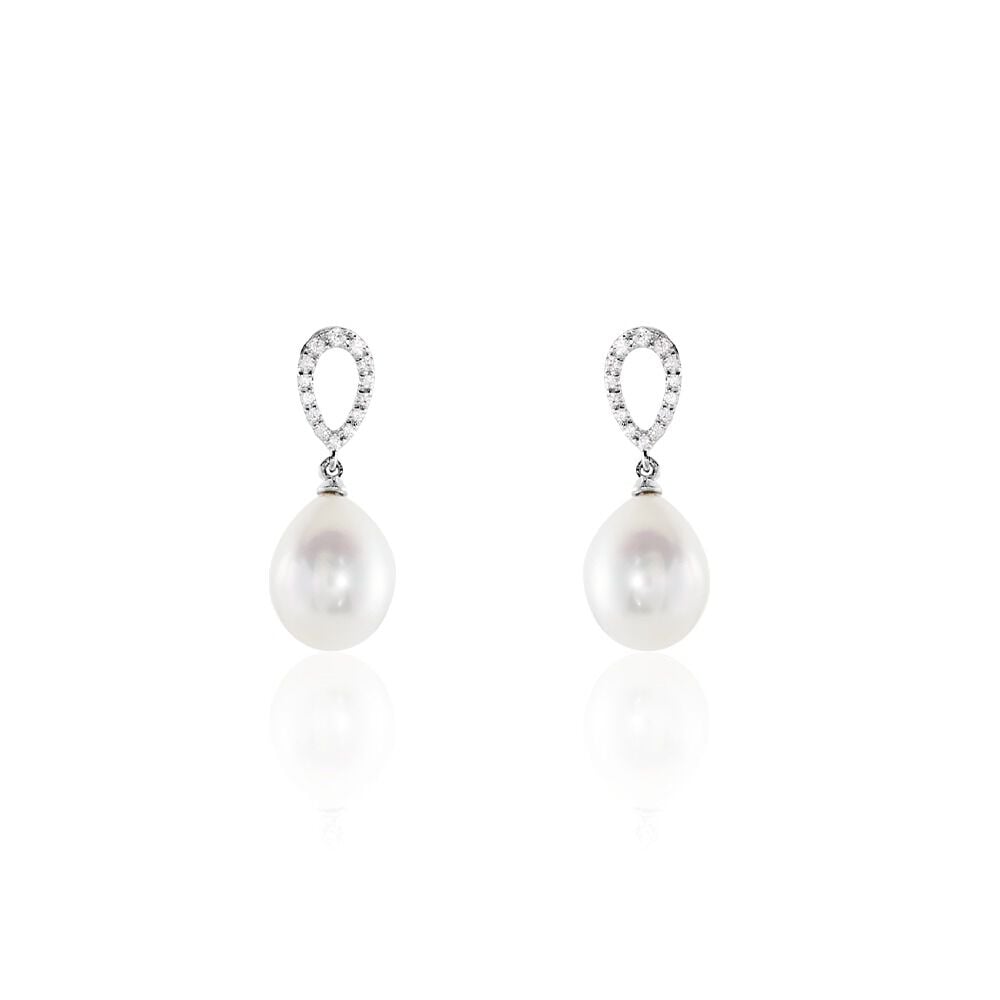 Boucles D'oreilles Pendantes Or Blanc Jessamyn Perles De Culture Oxyde - Pendantes Femme | Marc Orian