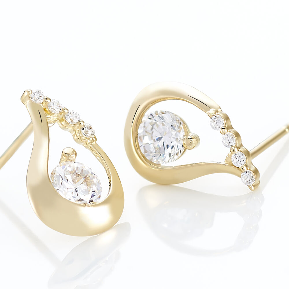 Boucles D'oreilles Puces Helie Goutte Or Jaune Oxyde De Zirconium - Puces Femme | Marc Orian