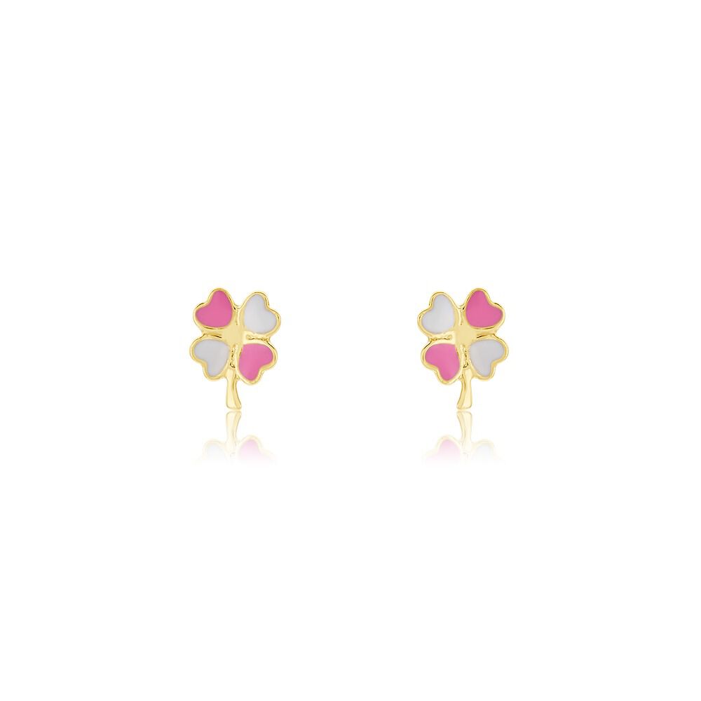 Boucles D'oreilles Puces Trefle Email Or Jaune - Puces Enfant | Marc Orian