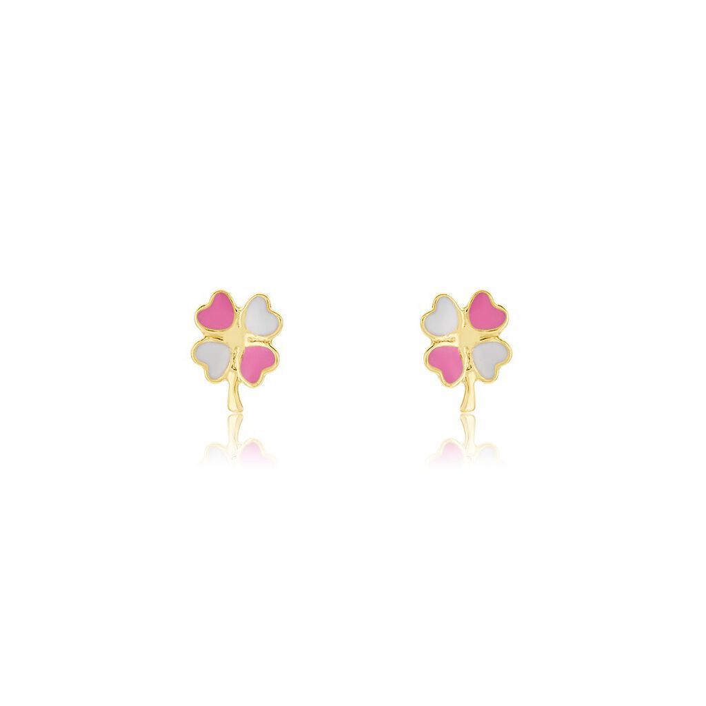 Boucles D'oreilles Puces Trefle Email Or Jaune - Puces Enfant | Marc Orian