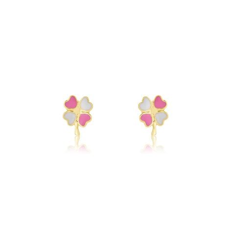 Boucles D'oreilles Puces Trefle Email Or Jaune - Puces Enfant | Marc Orian