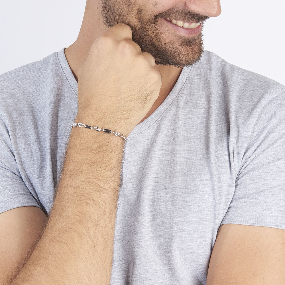 Bracelet Pomeline Maille Grain De Cafe Et Plaquettes Argent Blanc - Bracelets mailles Homme | Marc Orian