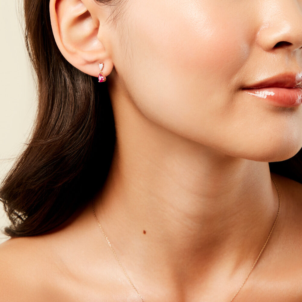 Boucles D'Oreilles Puces Porfirio Or Jaune Rubis Diamant - Puces Femme | Marc Orian